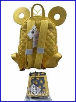 NWT Disney Parks Loungefly Pineapple Quilted Backpack & Card Holder Set