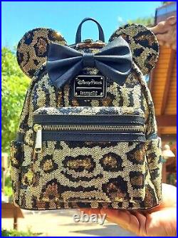 NWT Disney Parks Loungefly Sequin Leopard Cheetah Mini Backpack Bag IN HAND