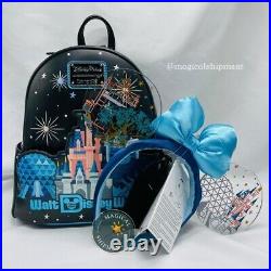 NWT! Disney Parks Loungefly Walt Disney World Icons Mini Backpack + Ears Set