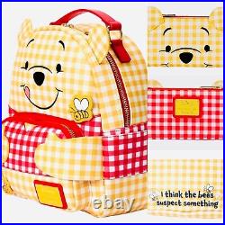 NWT Disney Parks Loungefly Winnie the Pooh Gingham Cosplay Backpack & Wallet 2pc