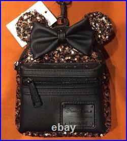 NWT Disney Parks Minnie Sequin Belle Bronze Black Loungefly Backpack Wristlet
