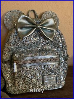 NWT Disney Parks x Loungefly Arendelle Aqua Sequin Mini Backpack & Ears