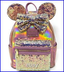 NWT! GENUINE Disney Parks Loungefly Minnie Mouse EARidescent Mini Backpack Pink