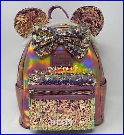 NWT! GENUINE Disney Parks Loungefly Minnie Mouse EARidescent Mini Backpack Pink