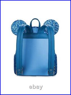 NWT Loungefly Disney Parks Exclusive Minnie Hydrangea Sequin Blue Backpack