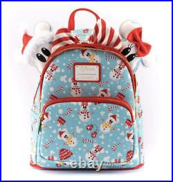 NWT Loungefly Disney Parks Mickey Minnie Snowman Backpack, Ears, Wallet 3pc Set