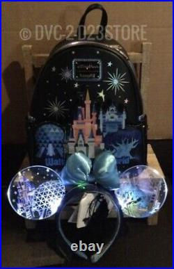 New Disney Parks Loungefly Walt Disney World 4 Park Icons Backpack+Light-up Ears